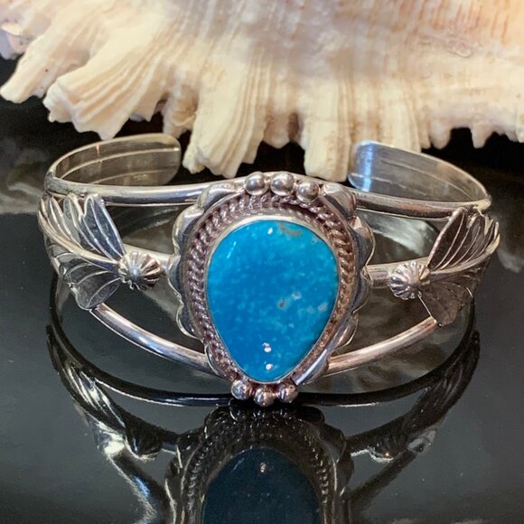 Kingsman Turquoise Navajo Sterling Silver 925 Cuff Bracelet Signed SY J810 - Picture 4 of 6